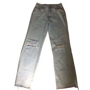 WeWoreWhat Icon Mom Jean Sz 31 Light Wash Distressed Raw Hem Wide Leg Mid Waist